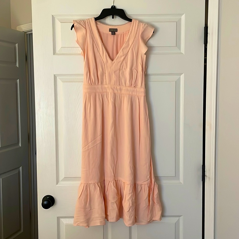 EUC Point Sur J.crew ruffle shoulder sleeveless midi dress light pink 2